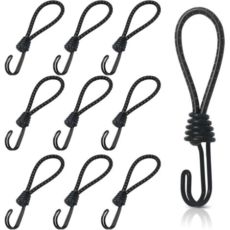 Black Bungee Cords With Hooks 12-Pack - Assorted Sizes (6, 12, 24 Inch), Heavy Duty Latex Core For Camping, Tarps, Trucks, Boats - View #4