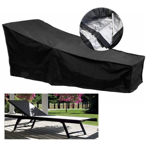 Deckchair Cover Waterproof Garden Sun Lounger Cover Windproof Anti-UV Heavy Duty Oxford Fabric Sun Lounger Protective Cover Beach Lounger Cover 210x75x80-40cm Black