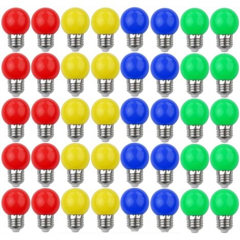 Ahlsen Bunte LED-Leuchtmittel, E27, 3 W = 30 W, dekoratives und Designlicht, 240 Lumen, AC220 V-240 V, Dekorationslampe, gemischte Farben, Rot, Gelb, Blau, Grün – 40 Stück [Energieklasse A+]