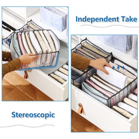 Faltbarer Kleider-Organizer Mit 7 Fächern, Grau – Aus Netzstoff, Waschbar, Für Socken, Unterwäsche, Jeans (ca. 36x25x20 Cm)