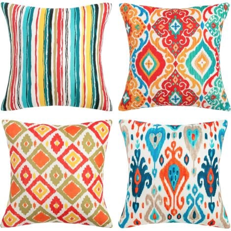Ahlsen Kissenbezüge, Leinen, Schlafzimmer, dekorativer Boho-Kissenbezug, bunt, modern, für Schlafzimmer, Wohnzimmer, Büro, Auto, Sofa – 45 x 45 cm – 4er-Set