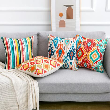 Ahlsen Kissenbezüge, Leinen, Schlafzimmer, dekorativer Boho-Kissenbezug, bunt, modern, für Schlafzimmer, Wohnzimmer, Büro, Auto, Sofa – 45 x 45 cm – 4er-Set