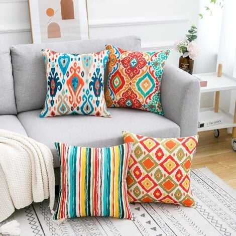 Ahlsen Kissenbezüge, Leinen, Schlafzimmer, dekorativer Boho-Kissenbezug, bunt, modern, für Schlafzimmer, Wohnzimmer, Büro, Auto, Sofa – 45 x 45 cm – 4er-Set