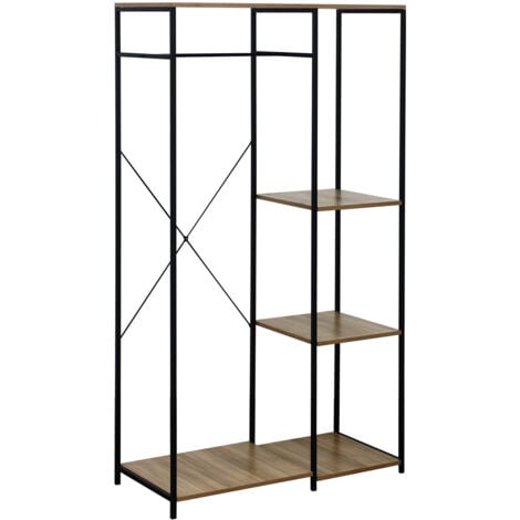 Perchero de Pie Metálico con 3 Baldas de Madera Modelo OILU de 7House , Perchero Industrial ideal para Entrada, Recibidor, Pasillo, Tienda de Ropa, Vestidor o Dormitorio , Dimensiones 167x90x40,4cm