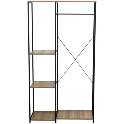 Perchero de Pie Metálico con 3 Baldas de Madera Modelo OILU de 7House , Perchero Industrial ideal para Entrada, Recibidor, Pasillo, Tienda de Ropa, Vestidor o Dormitorio , Dimensiones 167x90x40,4cm