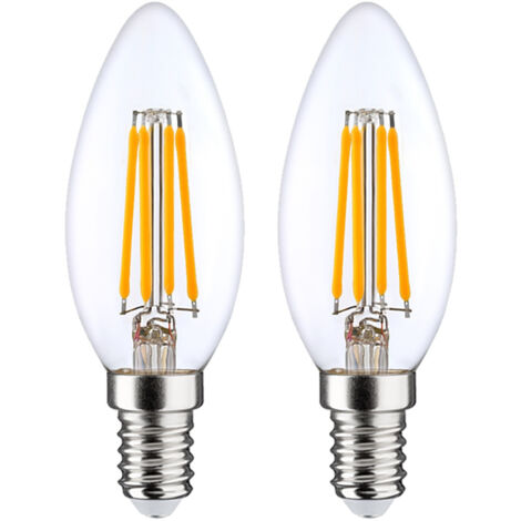 7hSevenOn Premium - Bombilla LED Vela E14 4W (Pack 2), Aluminio/Policarbonato, 40W Equi, 470lm, Temperatura Color 2700K, Ángulo Apertura 330º, Clase Energética E, IP20, 25000H Vida Útil, Transparente