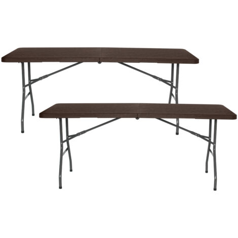 Pack 2 Mesas Plegables Rectangulares Efecto Madera 180x74x74cm Thinia Home