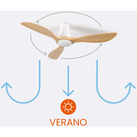 O91 - Ventilador de Techo con Luz LED Dakota, 6 Velocidades, 56W, Ø144 cm, 3 Aspas Madera, Mando a Distancia y Temporizador, Función Verano/Invierno, Silencioso, Consumo Eficiente, Blanco/Negro