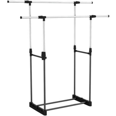 Perchero de Pie Burro Doble con Zapatero Plateado , 7House , Perchero Extensible y Ajustable , Perchero para Ropa con Tubería Industrial , Perchero para Vestidor, Recibidor Dormitorio , 172x41x157cm