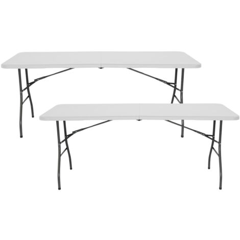 Pack 2 Mesas Plegables Portátiles Rectangular Blancas 240 cm , Thinia Home , Mesa Multiusos: Camping, Eventos en Espacios Exteriores o Interiores , Mesa Resina Patas Acero , 6-8 Personas