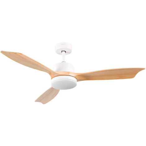 7H DAYRON - Ventilador de Techo Luz LED Nueva York, 6 Velocidades, 56W, Ø148 cm, 3 Aspas Madera, Mando a Distancia y Temporizador, Función Verano/Invierno, Silencioso, Consumo Eficiente, Blanco/Negro