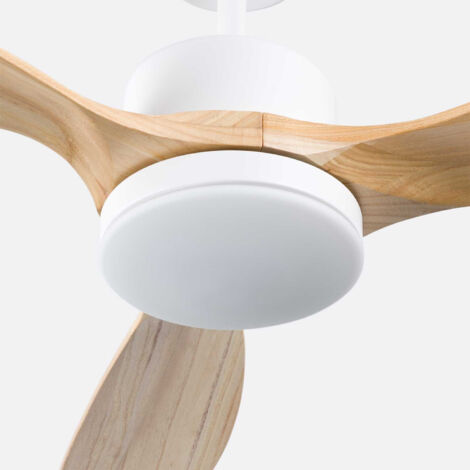 7H DAYRON - Ventilador de Techo Luz LED Nueva York, 6 Velocidades, 56W, Ø148 cm, 3 Aspas Madera, Mando a Distancia y Temporizador, Función Verano/Invierno, Silencioso, Consumo Eficiente, Blanco/Negro