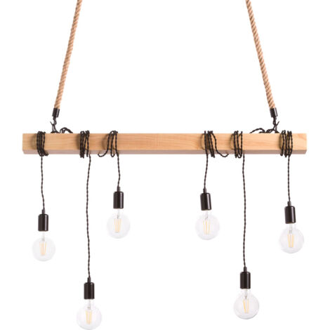 Lámpara Colgante de Techo Original de Madera Natural , Modelo Kielce 7hSevenOn Deco , Lámpara de Techo Vintage Retro Rústico , Lámpara de Interior para Salón, Dormitorio... , 100x3x10cm