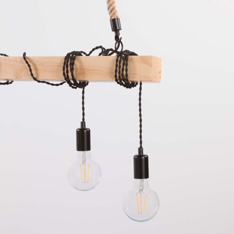 Lámpara Colgante de Techo Original de Madera Natural , Modelo Kielce 7hSevenOn Deco , Lámpara de Techo Vintage Retro Rústico , Lámpara de Interior para Salón, Dormitorio... , 100x3x10cm