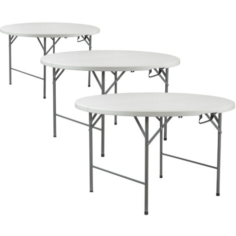 Pack 3 Mesas Plegables Portátiles Resina Ø121cm Blanco Efecto Granito Thinia Home (1/5)