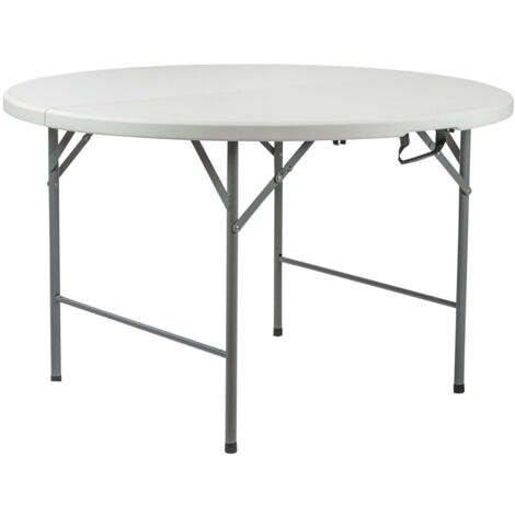 Mesa Plegable Redonda Efecto Granito Blanco Ø121x74cm 7house