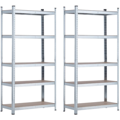 THINIA HOME - Estantería Modular Almacenaje (Pack 2), Acero y MDF Antihumedad, Hogar, Trastero, Garaje, 5 Baldas Ajustables, Carga Máxima 875Kg, 90x40x180cm (largo x ancho x alto)
