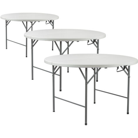 Pack 3 Mesas Plegables Portátiles Resina Ø150cm Blanco Efecto Granito Thinia Home