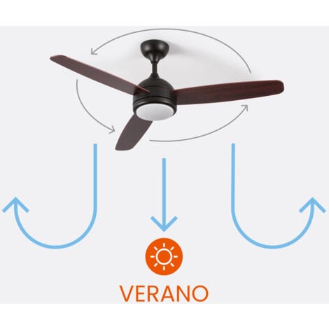 O91 - Ventilador de Techo con Luz LED Vermont, 6 Velocidades, 56W, Ø122 cm, 3 Aspas Madera, Mando a Distancia y Temporizador, Función Verano/Invierno, Silencioso, Consumo Eficiente, Negro
