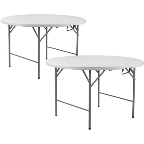 Pack 2 Mesas Plegables Portátiles Resina Ø121cm Blanco Efecto Granito Thinia Home (1/5)