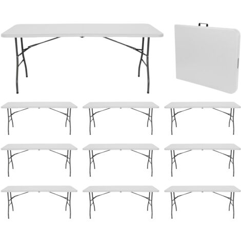 MegaPack 10 Mesas Plegables Portátiles Resina 240cm Blanco 7house