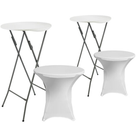 Pack 2 Mesas Altas Plegables Redondas Blancas con Funda 61x105cm 7house