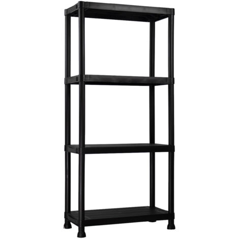 THINIA HOME - Estantería Almacenaje, Polipropileno PP, Multiusos, Hogar, Trastero, Domitorio y Cocina, 4 Baldas, Carga Máxima 100Kg, 61x31x131cm (largo x ancho x alto), Color Negro