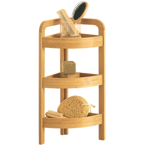 THINIA HOME - Estantería Esquinera de Bambú Natural, Mueble Auxiliar de Baño con 3 Niveles de Almacenaje, Rinconera Compacta, Estilo Nórdico, 23x23x61 cm