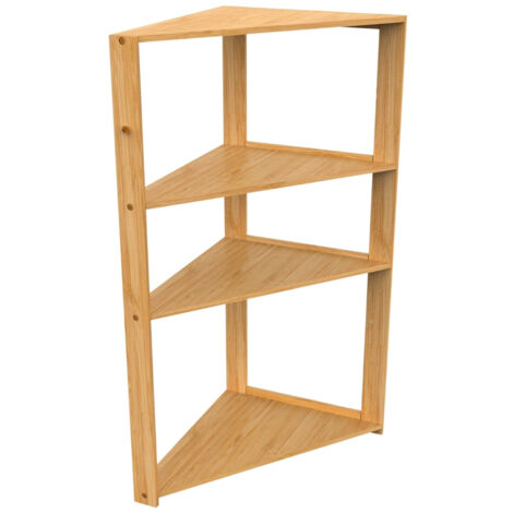 THINIA HOME - Estantería Esquinera de Bambú Natural con 3 Estantes, Mueble Auxiliar para Baño, Cocina, Salón U Oficina, Estilo Nórdico, 36.6x33.5x80 cm