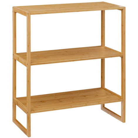 THINIA HOME - Estantería de Bambú Natural con 3 Estantes, Estantería Auxiliar para Baño, Cocina o Salón, Mueble Organizador Compacto, Estilo Nórdico, 69.6x20x84 cm