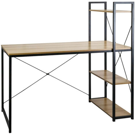 Escritorio Metálico con Estantería 3 Baldas de Madera Ozra 120x120x64cm 7house