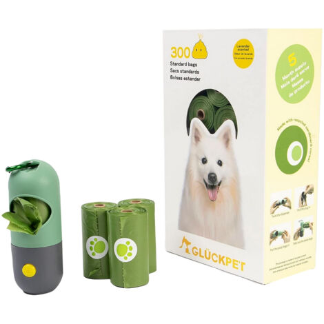 Bolsas Biodegradables para Excrementos de Perros con Dispensador Fragancia Lavanda 300 Unidades Glückpet