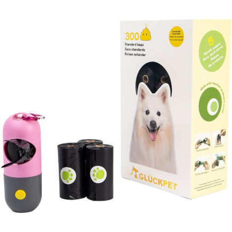 Bolsas Biodegradables para Excrementos de Perros con Dispensador Fragancia Lavanda 300 Unidades Glückpet