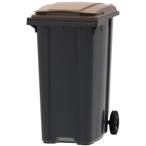 ESE France Conteneur Poubelle à déchets 2 roues - 360L - Robuste et Économique - 100% Recyclé - Gris avec Couvercle Marron - Fabriqué en France (1/4)