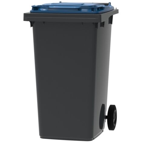 ESE France Conteneur Poubelle à déchets 2 roues - 240L - Robuste et Économique - 100% Recyclé - Gris avec Couvercle Bleu - Fabriqué en France