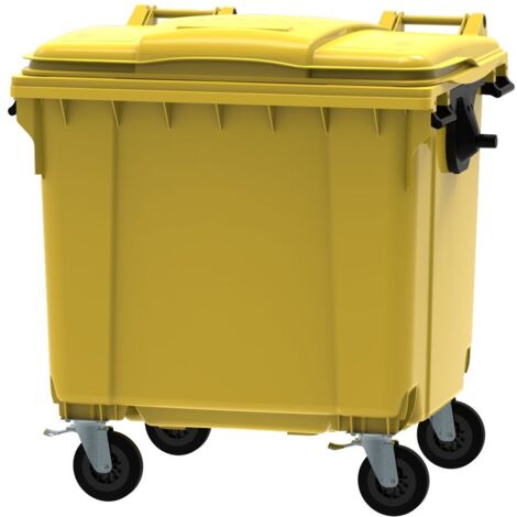 ESE France Conteneur Poubelle à déchets 4 roues - 1100L - Robuste et Professionnel - 100% Recyclé - Jaune