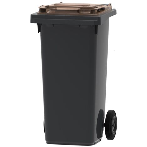 ESE France Conteneur Poubelle à déchets 2 roues - 120L - Robuste et Économique - 100% Recyclé - Gris avec Couvercle Marron - Fabriqué en France