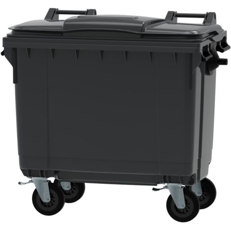 Conteneur poubelle 660L pour déchets – 4 roues Ø 200 mm avec frein – PEHD stabilisé UV – Couvercle plat pour vidage facile – ESE (1/5)
