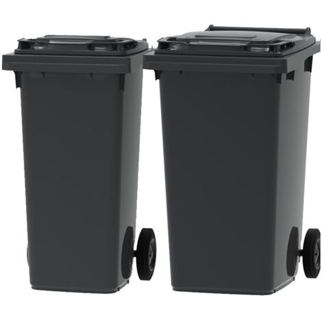 ESE France Lot de 2 Conteneurs Poubelles à déchets 2 roues - 120L & 240L - 100% Recyclé - Gris avec Couvercle Gris - Fabriqué en France
