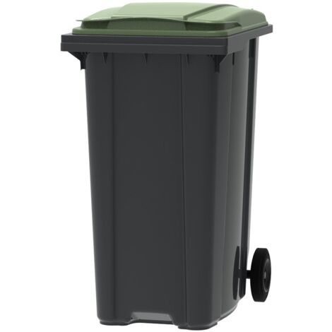 ESE France Conteneur Poubelle à déchets 2 roues - 360L - Robuste et Économique - 100% Recyclé - Gris avec Couvercle Vert - Fabriqué en France (1/5)