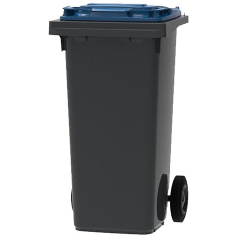 ESE France Bac Roulant - Conteneur Poubelle à déchets 2 roues - 120L - Robuste - Économique - 100% Recyclé - Gris Couvercle Bleu - Fabriqué en France