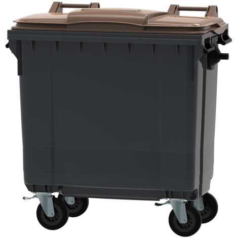 ESE France Conteneur Poubelle à déchets 4 roues - 770L - Robuste et Professionnel - 100% Recyclé - Gris avec Couvercle Marron - Fabriqué en France