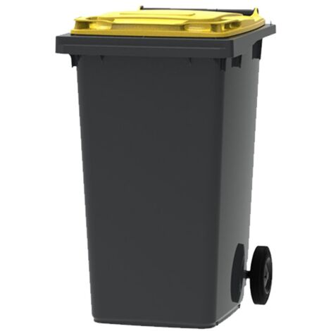 Conteneur poubelle à déchets 240L – 100% recyclé en PEHD – Couvercle jaune – Roues anti-corrosion Ø 200mm – Fabriqué en France – ESE