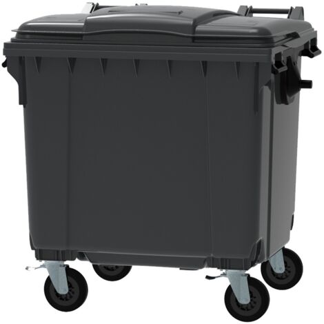 ESE France Conteneur Poubelle à déchets 4 roues - 1100L - Robuste et Professionnel - 100% Recyclé - Gris (1/5)