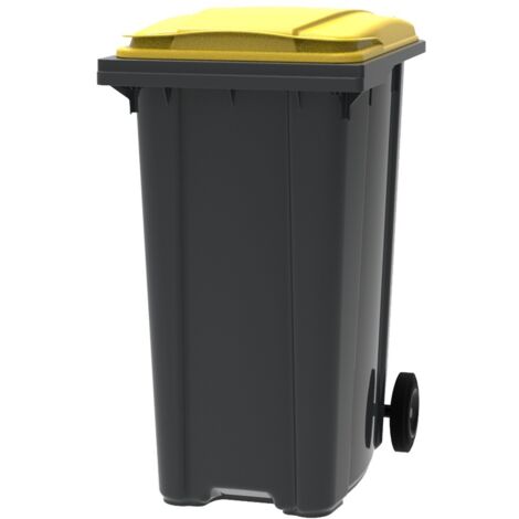 ESE France Conteneur Poubelle à déchets 2 roues - 360L - Robuste et Économique - 100% Recyclé - Gris avec Couvercle Jaune - Fabriqué en France