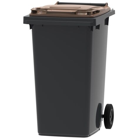ESE France Conteneur Poubelle à déchets 2 roues - 240L - Robuste et Économique - 100% Recyclé - Gris avec Couvercle Marron - Fabriqué en France