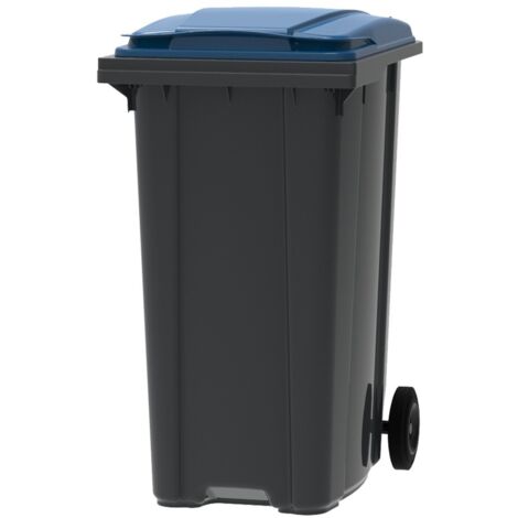 ESE France Conteneur Poubelle à déchets 2 roues - 360L - Robuste et Économique - 100% Recyclé - Gris avec Couvercle Bleu - Fabriqué en France