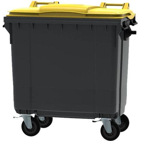 ESE France Conteneur Poubelle à déchets 4 roues - 770L - Robuste et Professionnel - 100% Recyclé - Gris avec Couvercle Jaune - Fabriqué en France