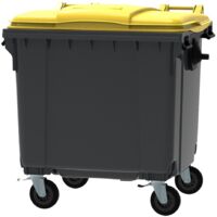 ESE France Conteneur Poubelle à déchets 4 roues - 1100L - Robuste et Professionnel - 100% Recyclé - Gris avec Couvercle Jaune