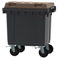 ESE France Conteneur Poubelle à déchets 4 roues - 400L - Robuste et Professionnel - 100% Recyclé - Gris avec Couvercle Marron - Fabriqué en France